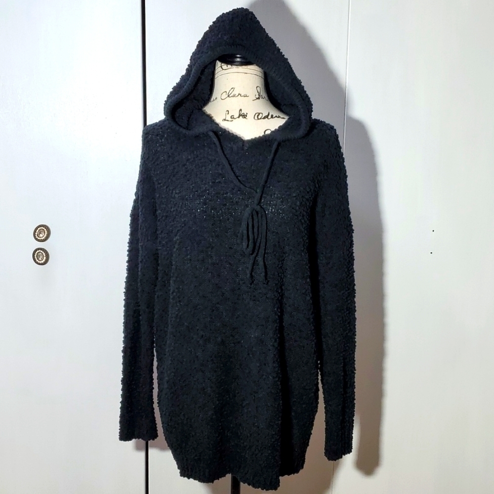 BiBI- Womens Black Sweater Hoodie Popcorn Texture Oversized Soft Sz.Medium